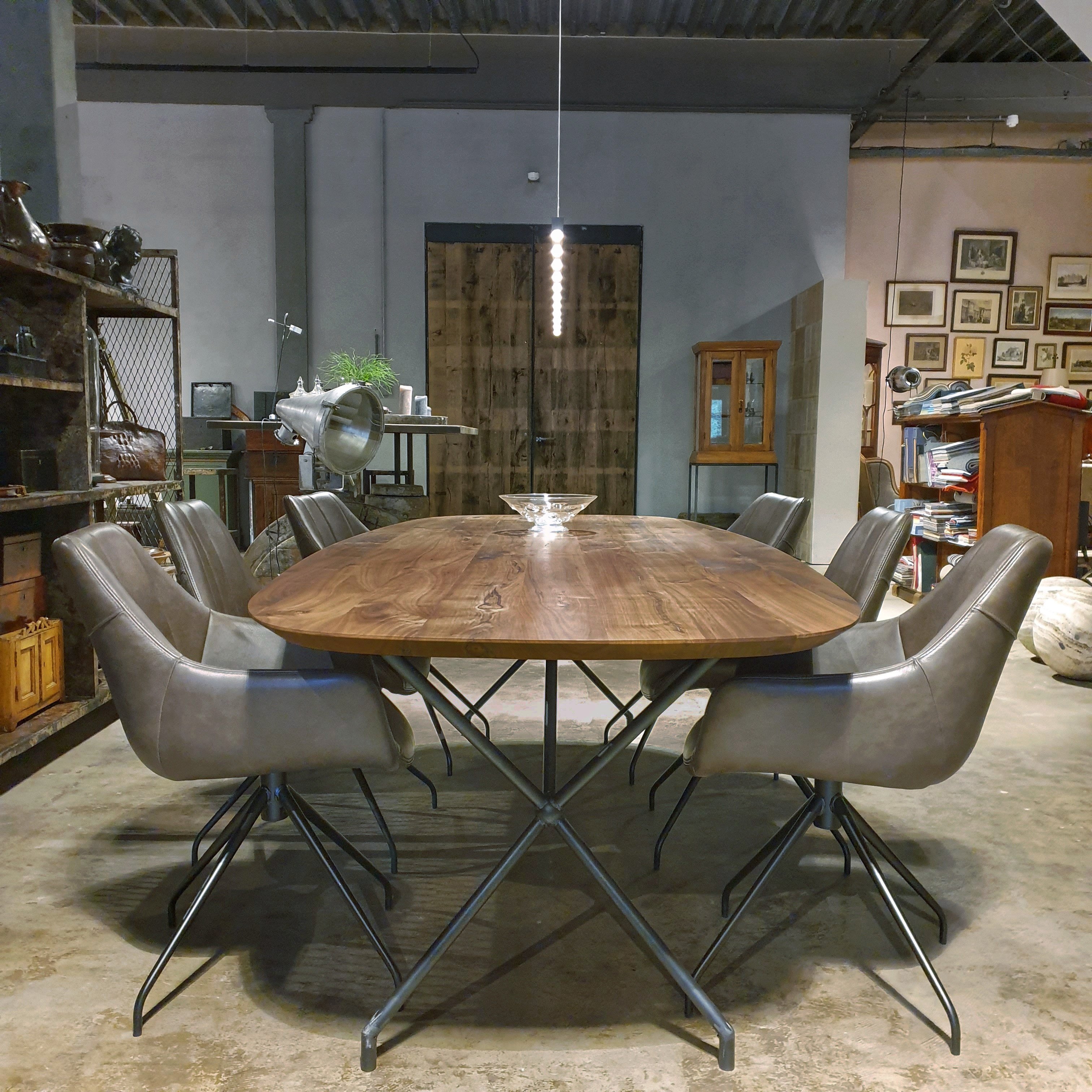 Oval table with American black walnut top, modern steel base - IND716