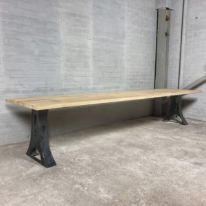 Industrial design Garden table with cast iron base, tabletop hardwood iroko - T04