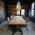 Industrial design table – cast iron base – 7cm reclaimed oak top - DT27