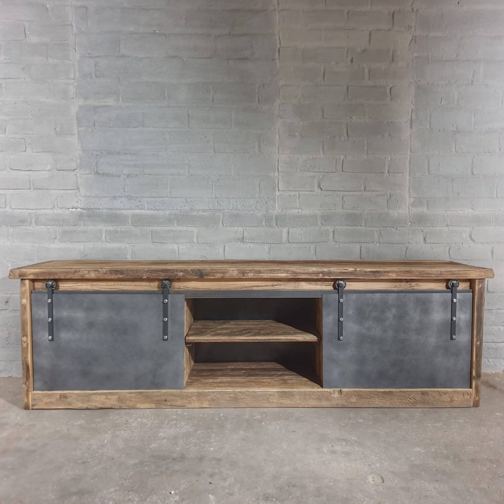 industrial-design-TV-cabinet-old-oak-and-steel