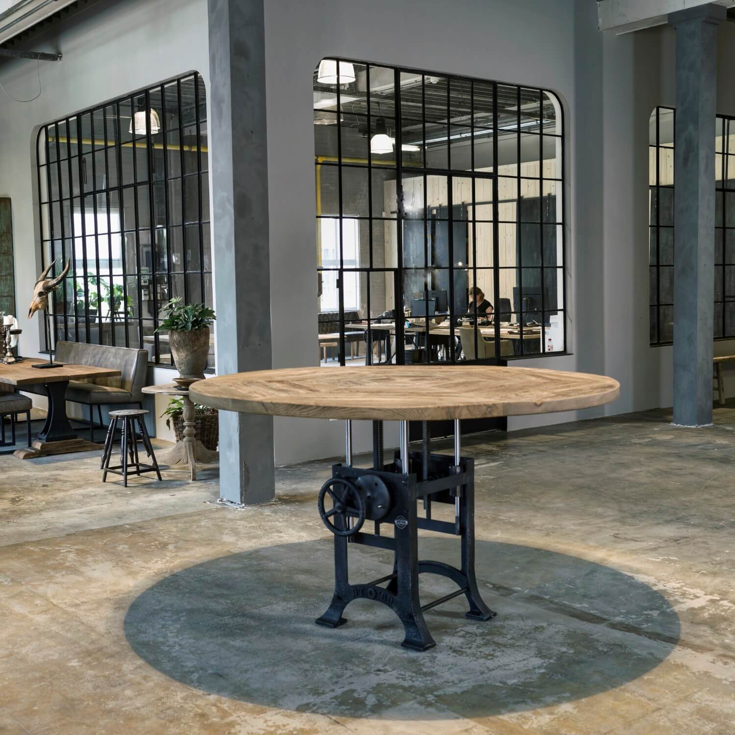 thumbnail image 2 of Industrial Adjustable Height Bar Table 37.4-45.3 Inch - Vintage Swivel Pub Table With Footrest 2 of 13