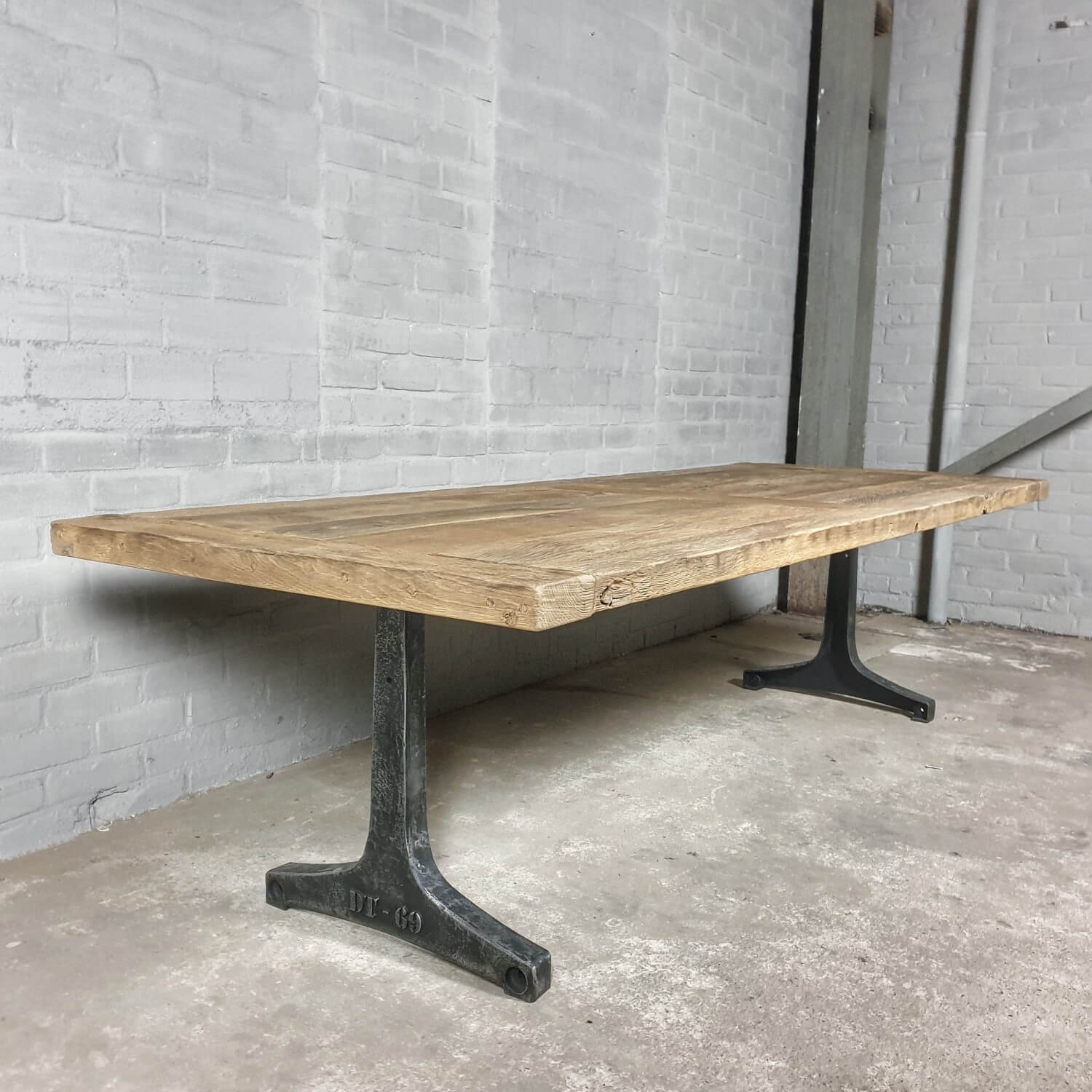 AINPECCA Dining Table Industrial Style MDF top with Metal legs 150 x 90cm, Oak effect top with leg A