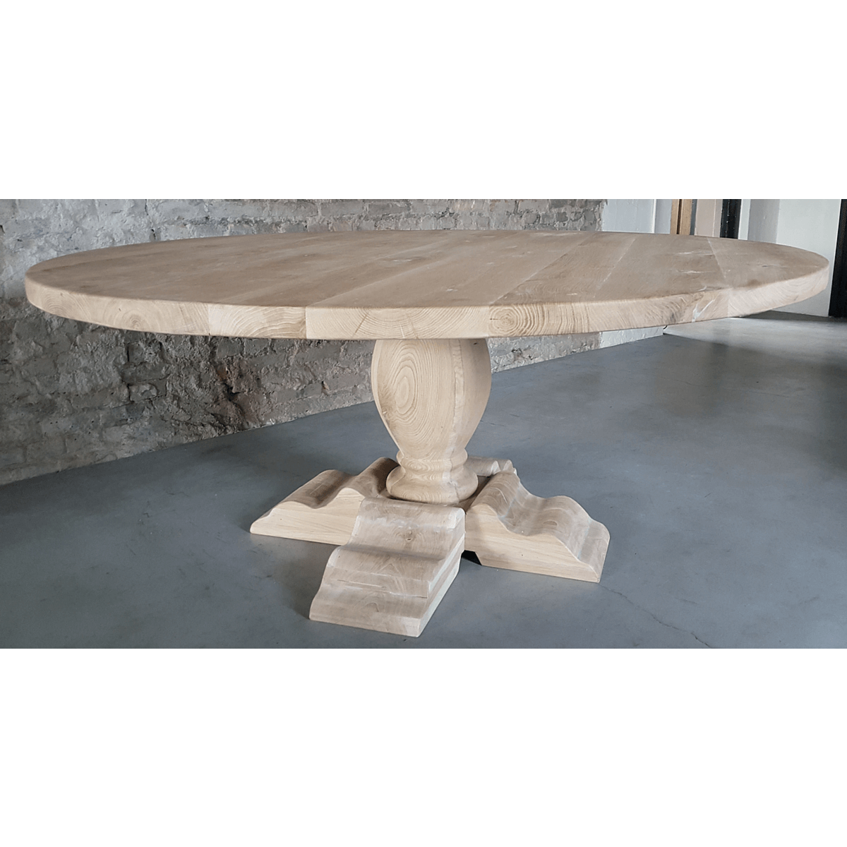 Round dining table in refectory style oak table top G020 DT69