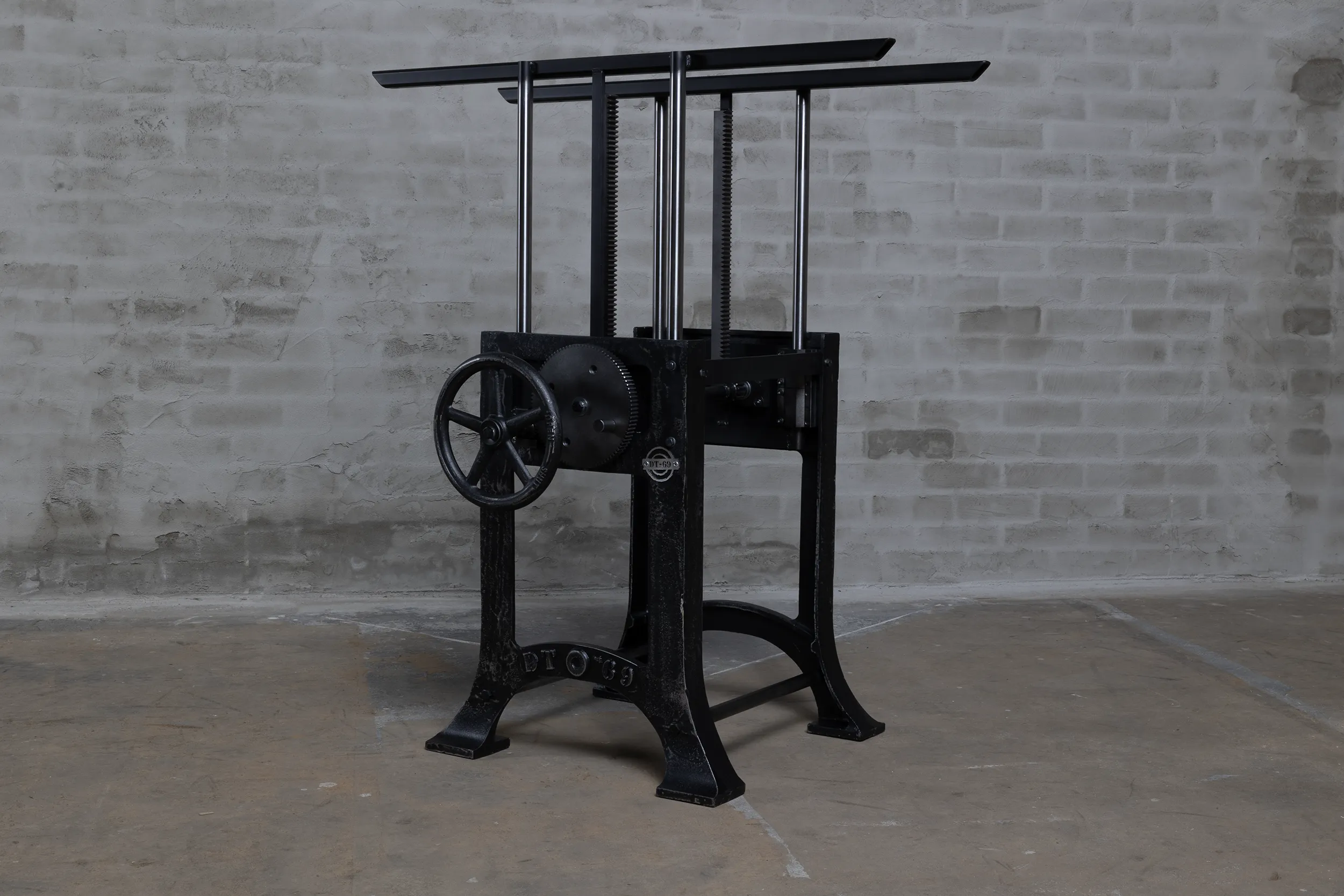 Separate height adjustable table legs put in a higher mode