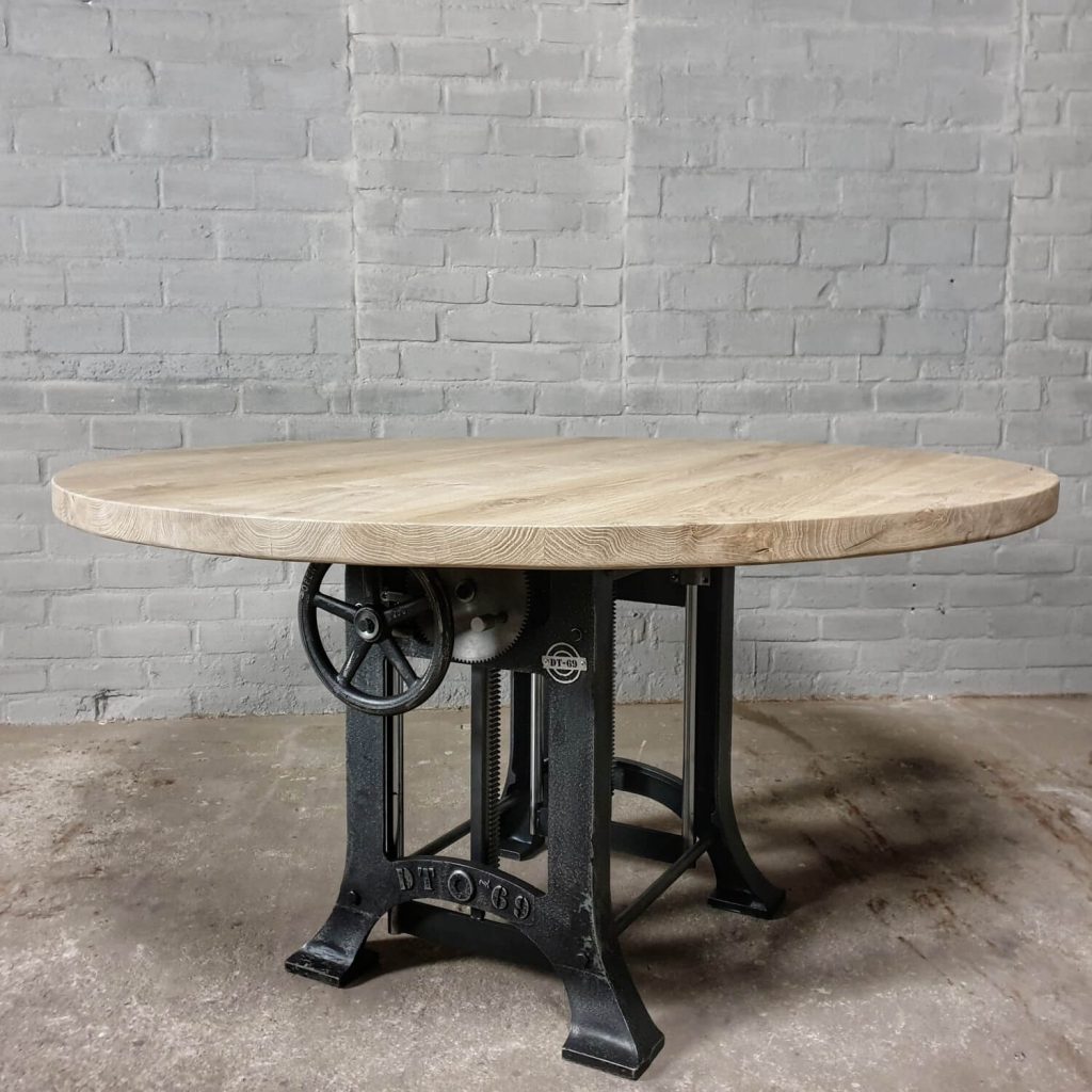 Round industrial dining table height adjustable DT34