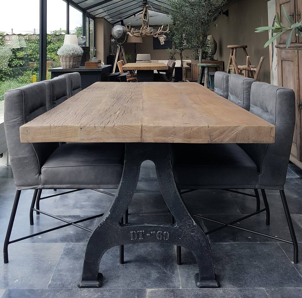 Industrial dining table old oak tabletop – DT11