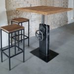 Industrial height adjustable crank bistro table – reclaimed oak top – DT26