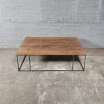Industrial design coffee table – wood and thin steel base – IND770