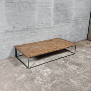 Industrial oak coffe table with thin metal base custom made – DT39