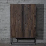 Industrial pine storage cabinet with black grey patina