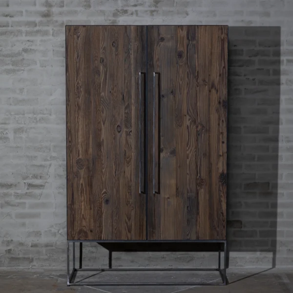 Industrial pine storage cabinet with black grey patina