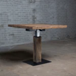 Country oak bar table with battery-operated electrically adjustable mechanism