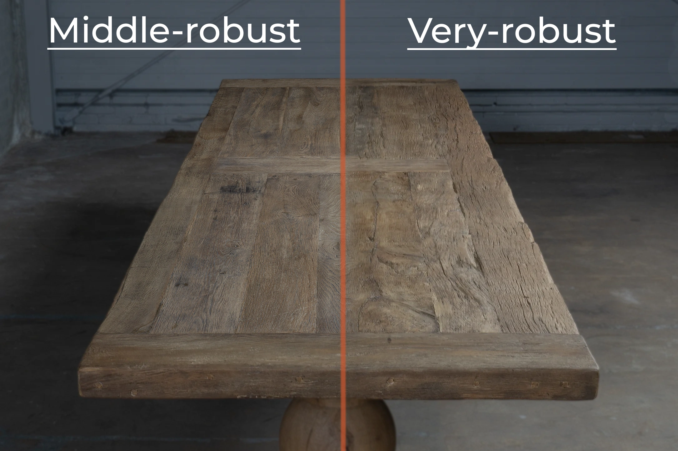 Choice of tabletop textures Photo with choices for possible textures on the table top: Middle Robust and Very-Robust