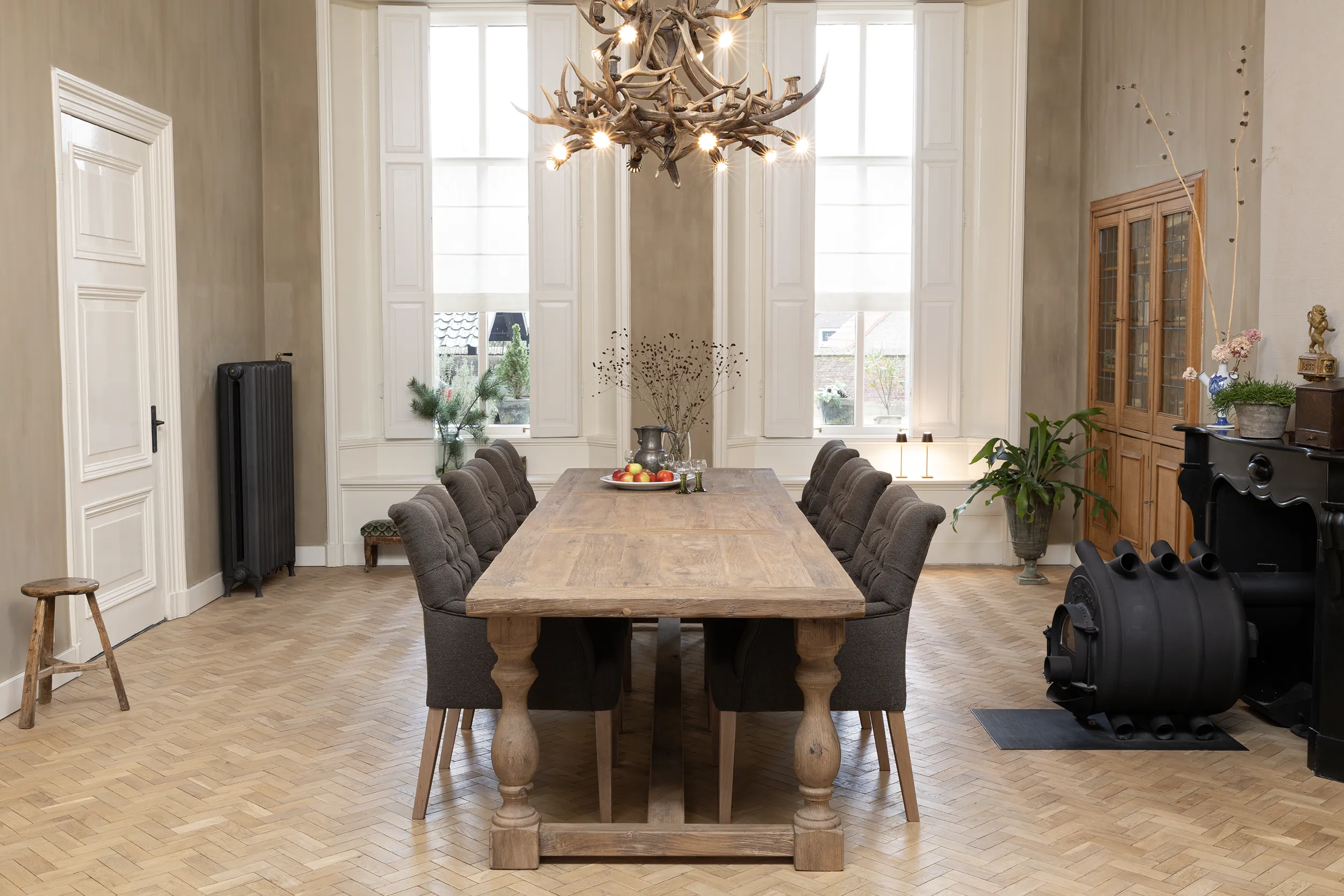 Dining table made from reclaimed old oak custom-made in a rustic style