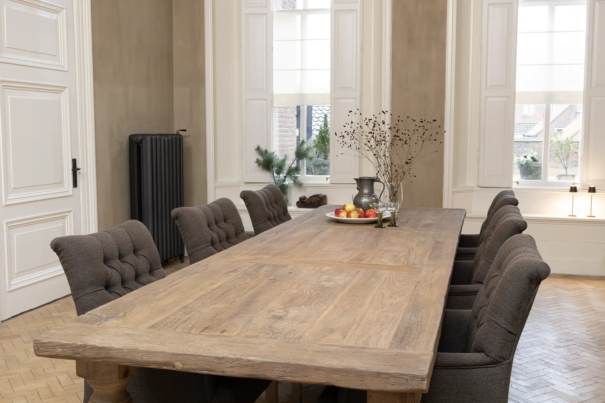 Dining table made from reclaimed old oak custom-made in a rustic style